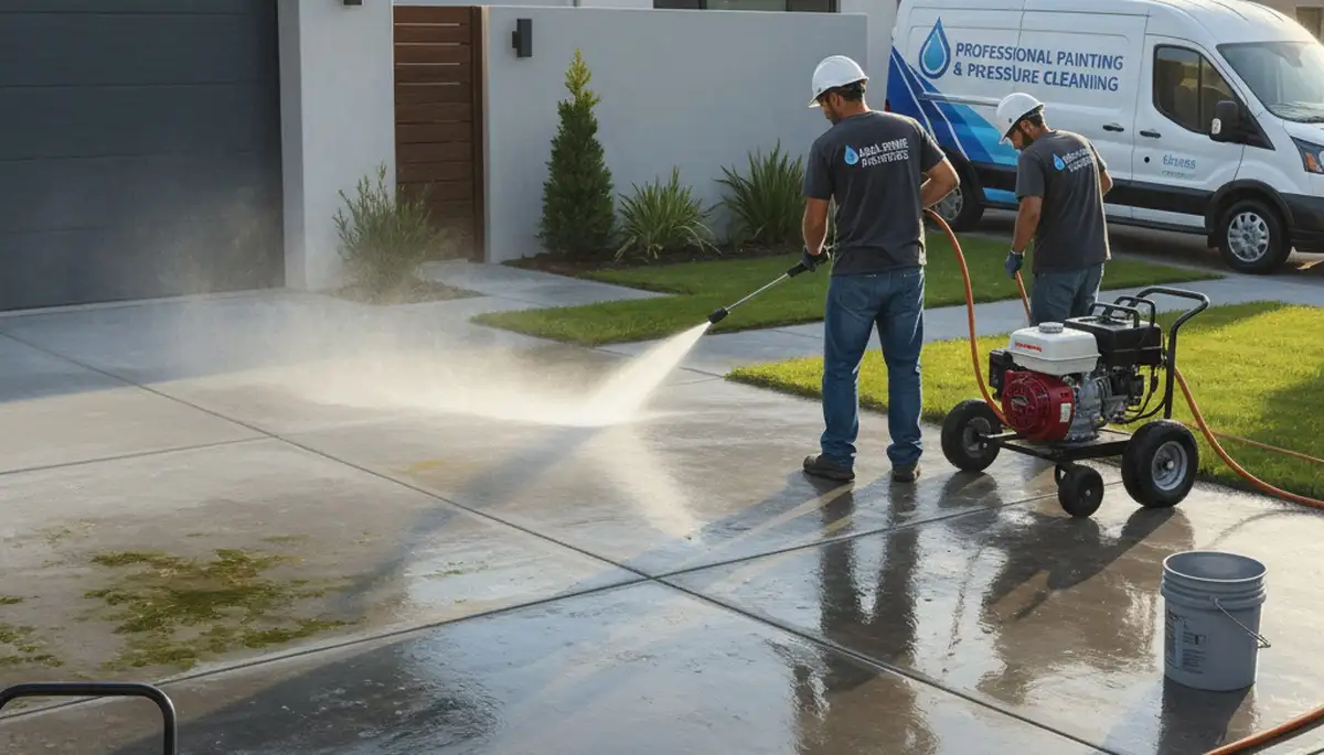 Concrete pressure cleaning in Virginia Beach, VA for driveways and walkways with surface buildup removal
