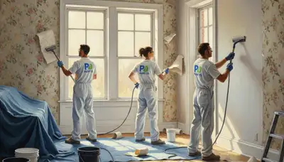 Virginia Beach, VA painters removing wallpaper and prepping walls for repainting in a coastal home